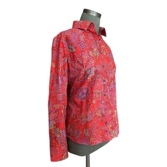Lands' End Women's No Iron Supima Cotton Paisley Floral Blouse 10 Long Sleeve EX - Picture 4 of 7